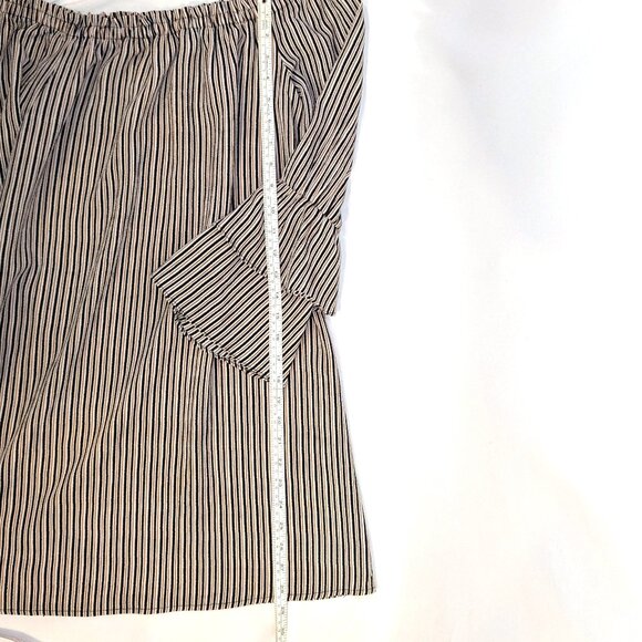 Bobeau | Boho Off The Shoulder Striped Ruffle Sleeve Dress Navy Rust | Size XS - Picture 11 of 12
